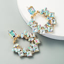 2 Pairs Exaggerated Geometric Alloy Inlaid Rhinestone Earrings Female Flash Full Diamond Earrings(AB Color)