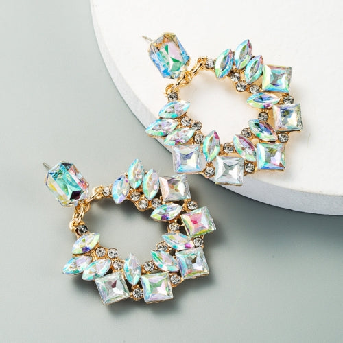 2 Pairs Exaggerated Geometric Alloy Inlaid Rhinestone Earrings Female Flash Full Diamond Earrings(AB Color)
