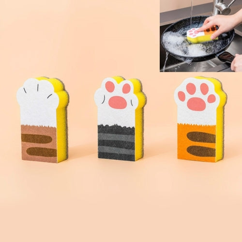 3 Sets 3 in 1 Cat Paw Cartoon Cleaning Sponge Block Household Kitchen Supplies Dishwashing Brush Scouring Pad Set For Brushing Pot