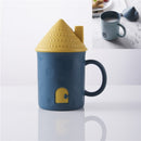 3 PCS Children Creative Small House Mouth Cup with Lid Dustproof Student Dormitory Drinking Cup Home Couple Cup(Blue and Yellow )