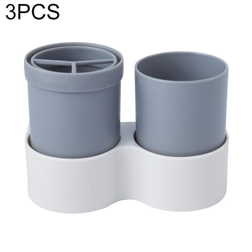 3 PCS Bathroom Wall Suction Type Toothbrush Holder Toiletry Set(Gray)