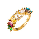 Copper 18K Micro Inlaid Zircon English Letter Ring Hip Hop Style Open Ring(Z)