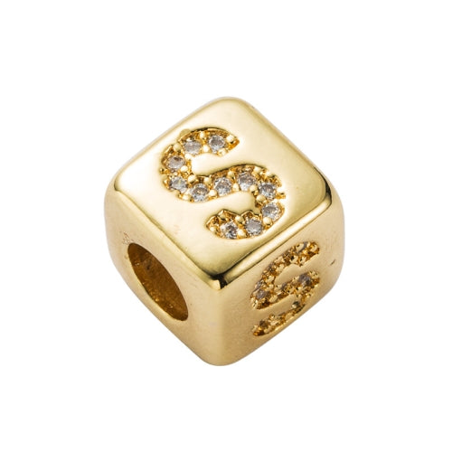 3 PCS English Letter Beads Bracelet Brass Micro-inlaid Couple Red String Pull DIY Bracelet Jewelry, Style:S