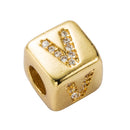 3 PCS English Letter Beads Bracelet Brass Micro-inlaid Couple Red String Pull DIY Bracelet Jewelry, Style:V