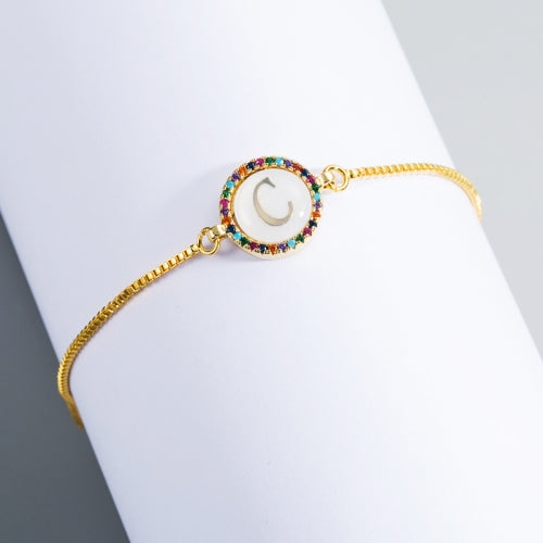 English Letter Bracelet Couple Girlfriends DIY Bracelet Men Women Micro Inlaid Zircon Rainbow Bracelet(C)