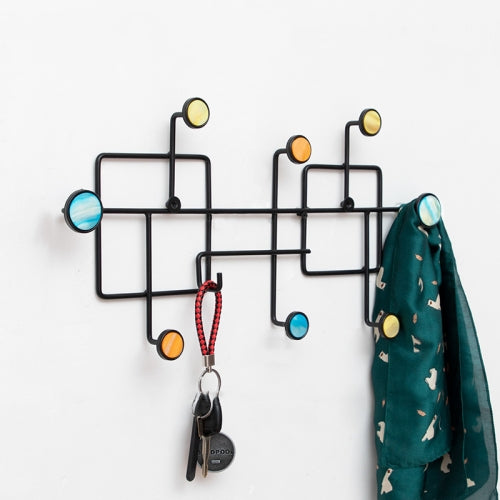 Wrought Iron Creative Hooks Nail-free Clothes Coat Hooks Bathroom Nail-free Perforated Wall Coat Hooks, Colour: Square 9 Hooks