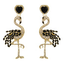 2 Pairs Creative Flamingo Earrings Womens Long Earrings With Rhinestones(Black)