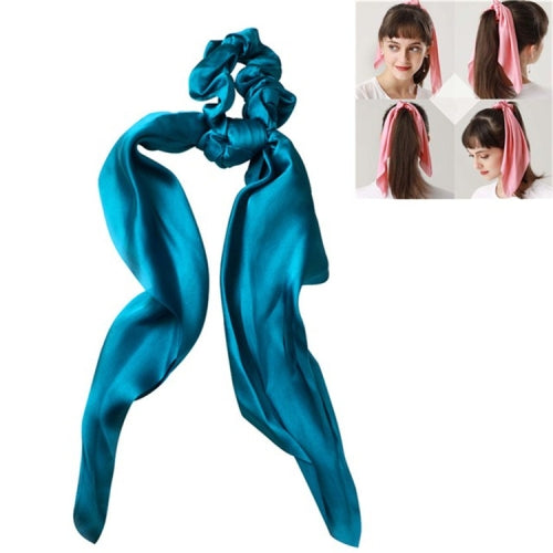 3 PCS Super Long Large Intestine Circle Silk Scarf Ribbon Satin Solid Color Big Tail Hair Circle(Blue Green)