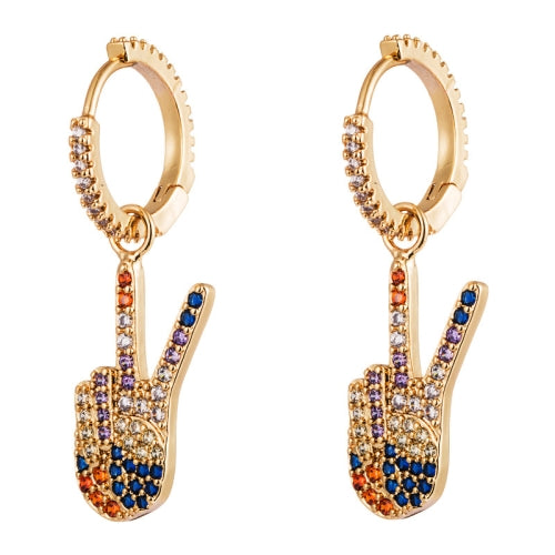 Finger Victory Gesture Earrings Female Color Zircon Earrings