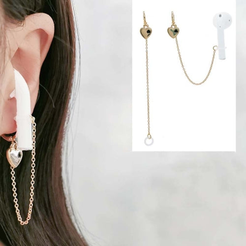 4 Pairs For AirPods Bluetooth Headset Anti-lost Ear Chain Peach Heart Ear Buckle Earrings