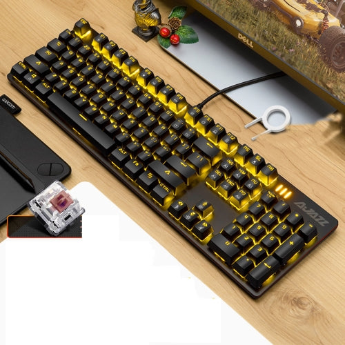 Ajazz 104 Keys Yellow Color Desktop Computer Notebook Gaming Wired Mechanical Keyboard, Cable Length: 1.5m, Style:Tea Shaft(Black)