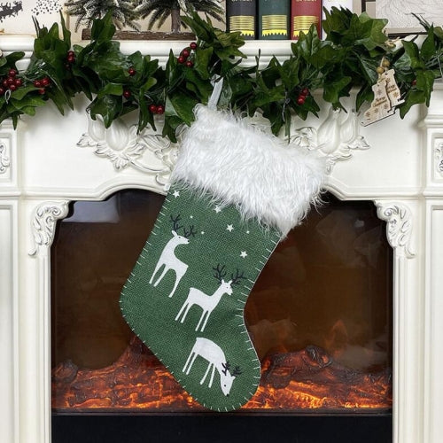 Christmas Elk Socks Ornaments Candy Gift Bags Holiday Decorations(Green)