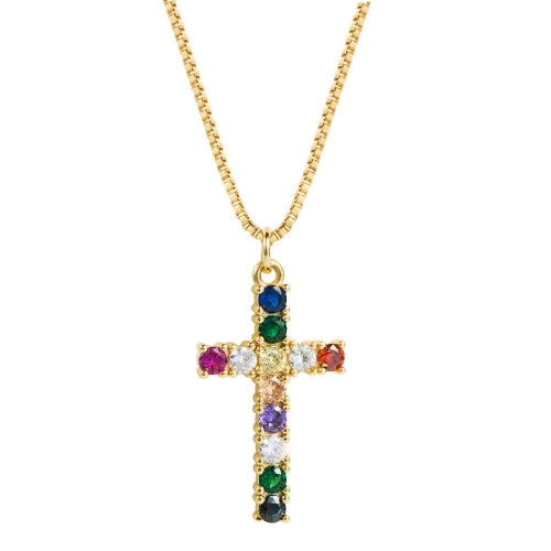 Cross Exquisite Pendant Female Brass Micro-inlaid Colorful Zircon Necklace