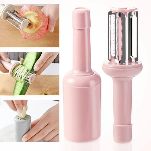 5 PCS 3 in 1 Multifunctional Peeling Knife With Lid Ginger Garlic Grinder Melon Peel Grater(Pink)