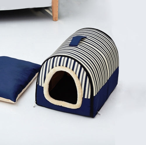Dog Kennel Removable & Washable Pet Bed Autumn Winter Pet Supplies, Specification: L(Blue Stripes)