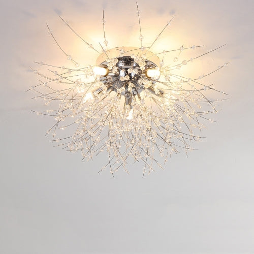 Bedroom Crystal Ceiling Lamp Creative Dandelion Living Room Lamp Dining Room Lamp, Style:Chrome (50x28cm, 5 Heads)(Warm Light)