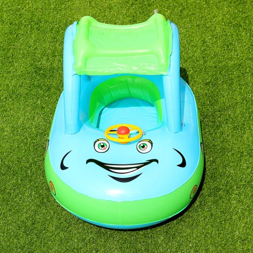 Sunshade and Sunscreen Baby Swimming Ring Car Boat Shape Inflatable Swimming Ring with Horn(Light Blue + Green)