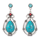 5 Pairs Ethnic Style Exaggerated Jewelry Sapphire Turquoise Alloy Pendant Earrings Female Geometric Heart Earrings