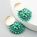 Women Fashion Handmade Beaded Boho Flower Earrings(Blue Green)