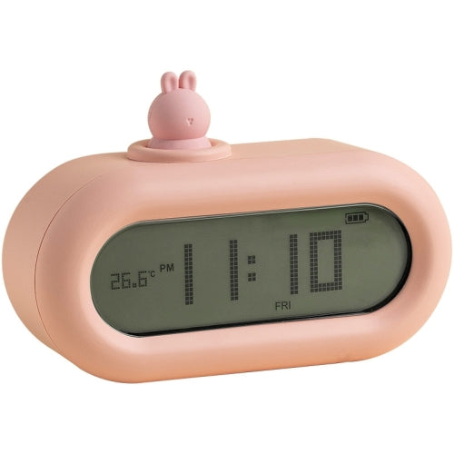 Multifunctional Alarm Clock LED Temperature Display Night Light Bedside LED Cartoon Alarm Clock Table Lamp(Pink)