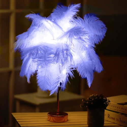 Ostrich Feather Table Lamp Wrought Iron Night Light LED Copper Wire Lamp(Royal Blue)