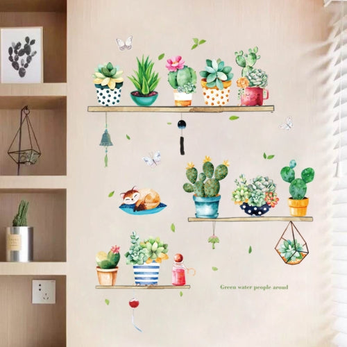 3 PCS Cactus Potted PVC Self-adhesive Removable Wall Stickers