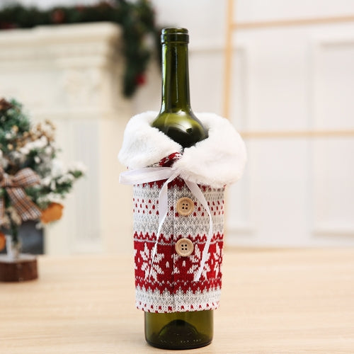 2 PCS Christmas Decoration Wool Ball Knitted Snowflake Wine Bottle Set Household Items(B)
