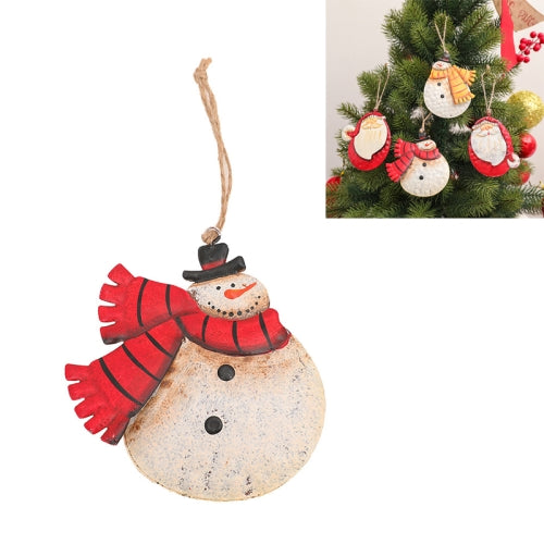 3 PCS Christmas Decorations Wrought Iron Double-sided Handmade Painted Christmas Tree Pendant(Christmas Snowman Red)