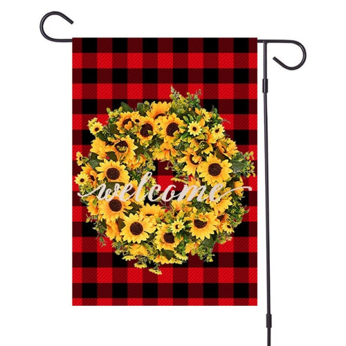 4 PCS Flax Garden Flag Garland Lattice Christmas Pattern Outdoor Decoration, Style:Red and Black Grid(Sunflower)