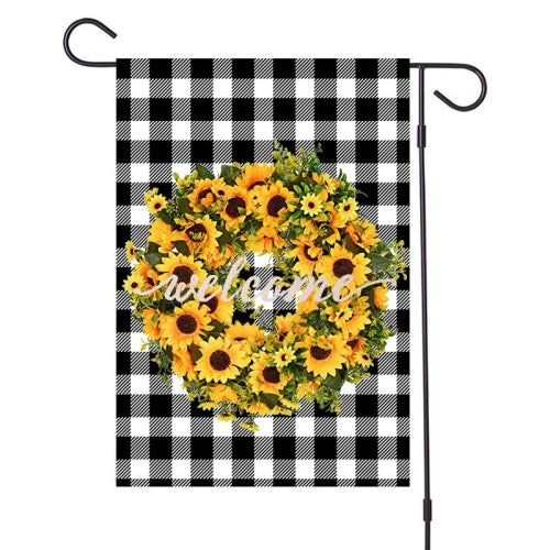 4 PCS Flax Garden Flag Garland Lattice Christmas Pattern Outdoor Decoration, Style:White and Black Grid(Sunflower)