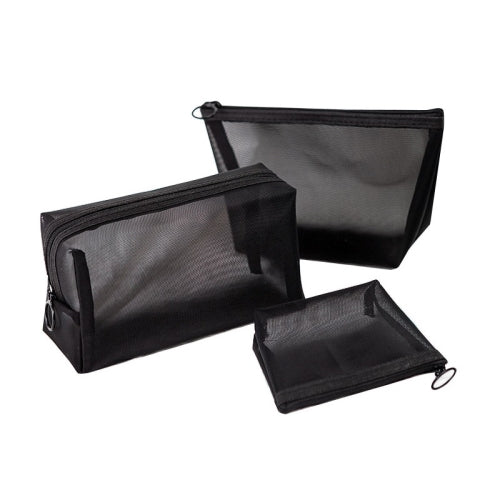 Black Transparent Mesh Cosmetic Bag Three-piece Large Capacity Travel Cosmetic Storage Bag(Three-piece )