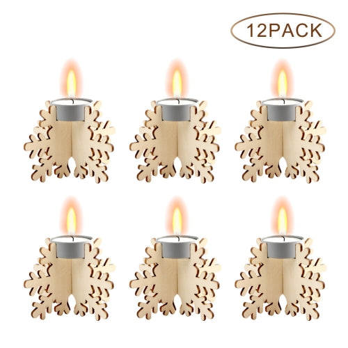 12 PCS Wooden Christmas Small Candle Holder Christmas Ornament