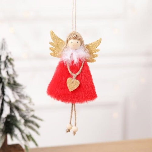 4 PCS Christmas Decoration Pendant Love Plush Feather Angel Christmas Tree Pendant(Red)