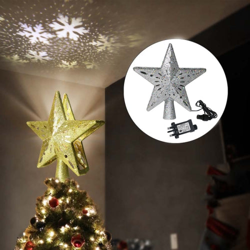 LED Christmas Tree Top Star Projection Lamp Blizzard Rotatable Projection Light, Plug Type:UK Plug(Silver)