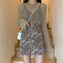 Zebra Pattern High Waist A-Shaped Skirt, Size: S(Khaki)