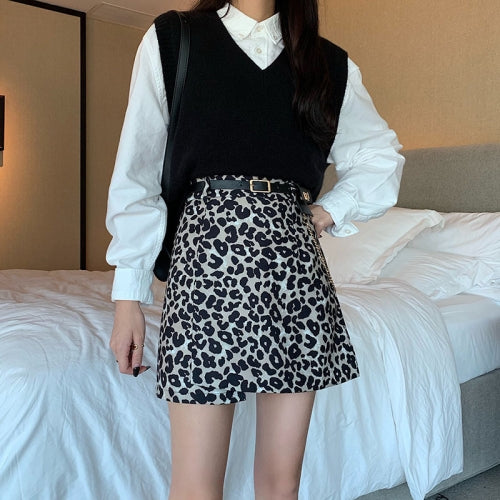 Fashion Leopard Print Skirt Autumn Retro Short Skirt, Size: L(Light Brown)