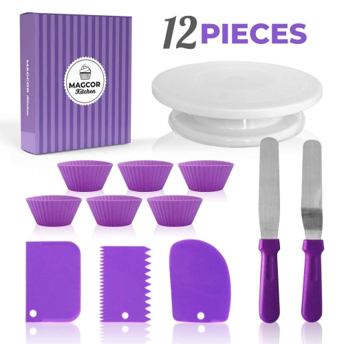 12 PCS/Set Cake Turntable Set Decorating Table Decorating Mouth Silicone Bag Baking DIY Combination