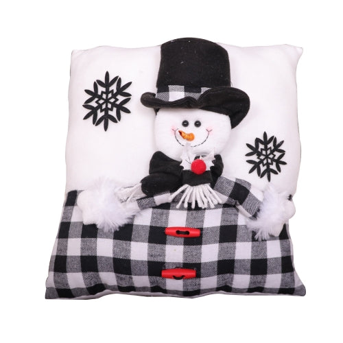 Creative Black White Grid Cartoon Christmas Pillow( Snowman)