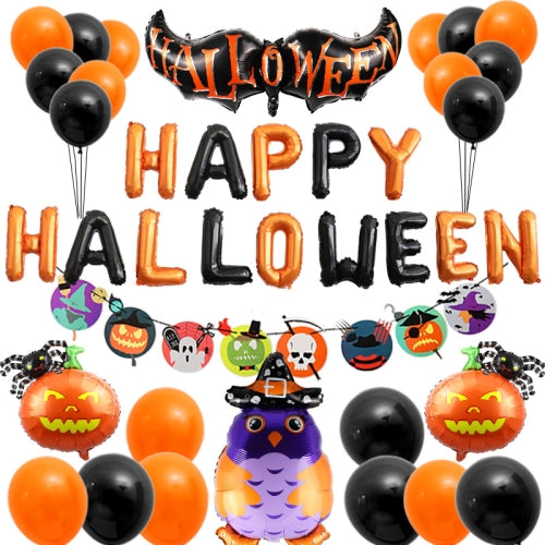 Halloween Aluminum Film Balloon Set Bar Ktv Shopping Mall Ghost Festival Flag Pulling Decoration Set, Style:Set4