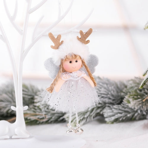 4 PCS Christmas Plush Net Yarn Sequined Angel Charm Children Doll Gift Christmas Tree Pendant, Style:Antler(White)
