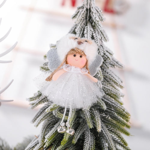 4 PCS Christmas Plush Net Yarn Sequined Angel Charm Children Doll Gift Christmas Tree Pendant, Style:Plush Hat(White)