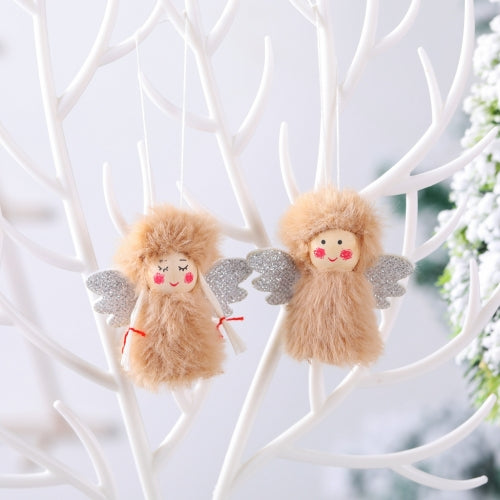 4 Pairs Christmas Decorations Plush Dolls Boys and Girls Small Pendant(Brown)