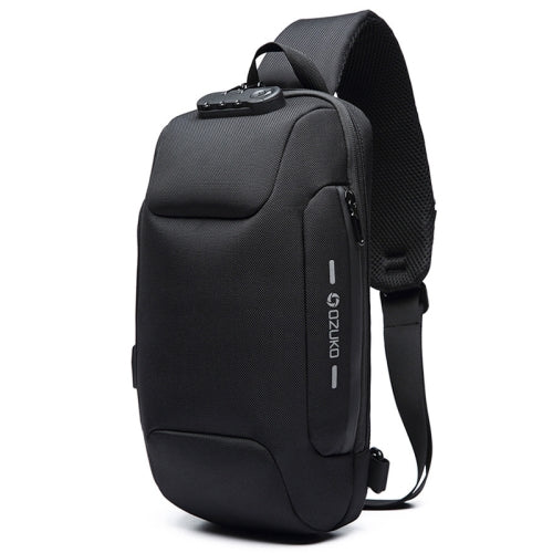 OZUKO 9223 Anti-theft Men Chest Bag Waterproof Crossbody Bag with External USB Charging Port, Style:Standard Size(Black)