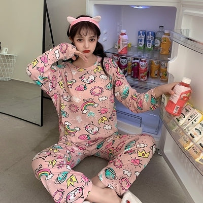 Cute And Fun Cat Pattern Girl Home Wear Pajamas, Size: Free Size(As Show)