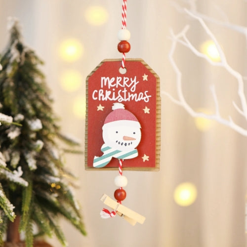 6 PCS Christmas Tree Painted Wooden Sign Ornaments Christmas Clip Postcard Ornaments(Snowman)