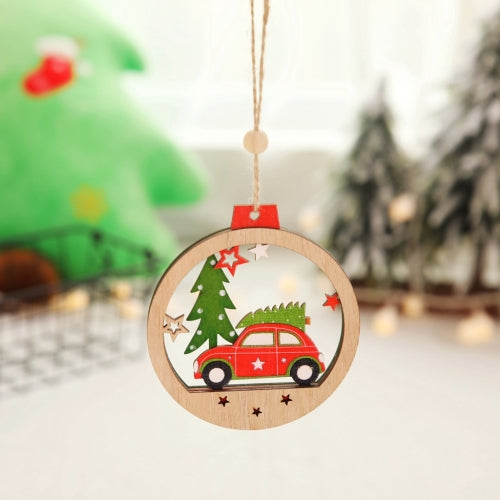 5 PCS Christmas Tree Wooden Round Pendant Car Christmas Ornaments(A Beetle)