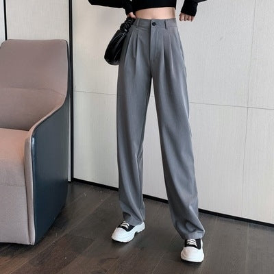 Suit Pants Casual Loose High Waist Black Slim Drape Wide Leg Mopping Pants Women, Size: L(Gray)