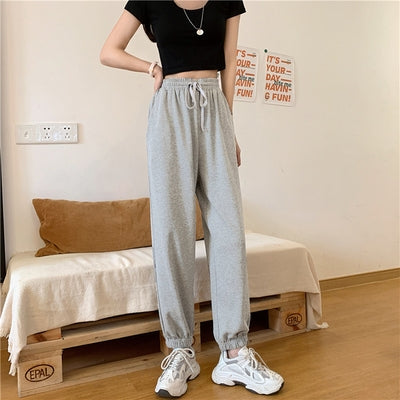 Autumn Sweatpants Women Straight-Leg Pants All-Match Student, Size: XL(Beige Gray)