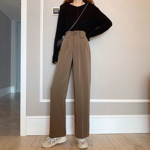 Wild Fashion Wide-Leg Pants Casual Loose Suit Pants, Size: M(Brown)