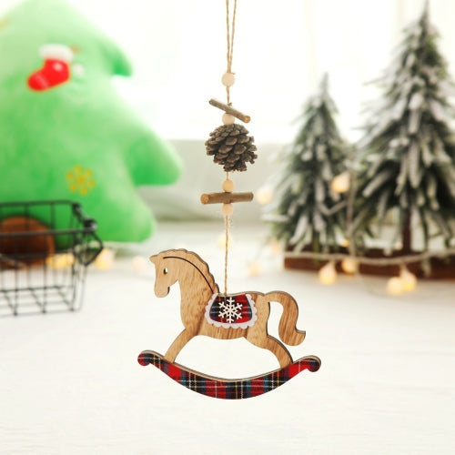 5 PCS Christmas Tree Decoration Pendant Christmas Decoration Supplies(Wooden Horse)